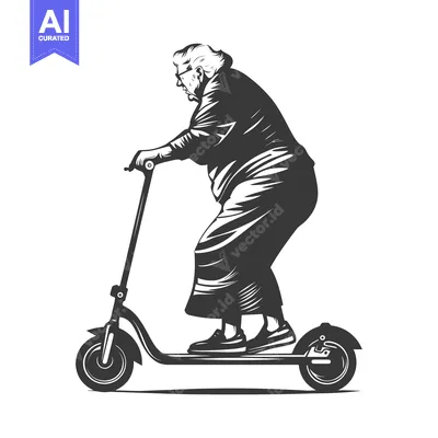 Aset premium populer: Elderly Woman Riding an Electric Scooter