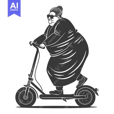 Aset desain premium: Elderly Woman Riding an Electric Scooter