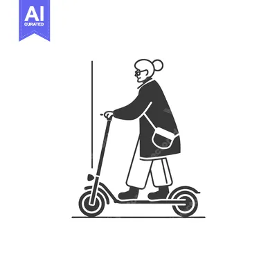 Aset premium populer: Elderly woman riding an electric scooter