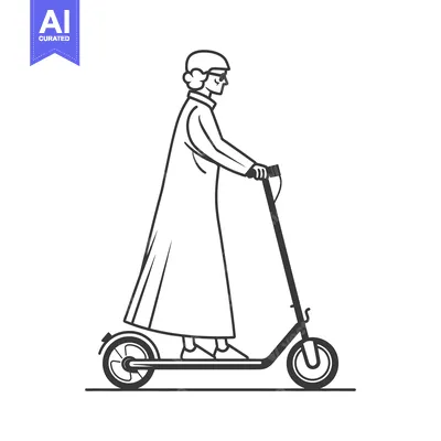 Aset premium populer: Elderly Woman Riding an Electric Scooter