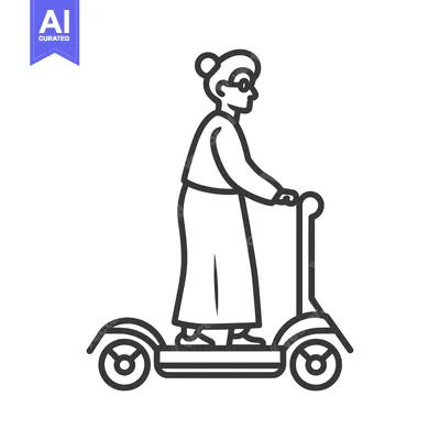 Aset premium populer: Elderly Woman Riding an Electric Scooter