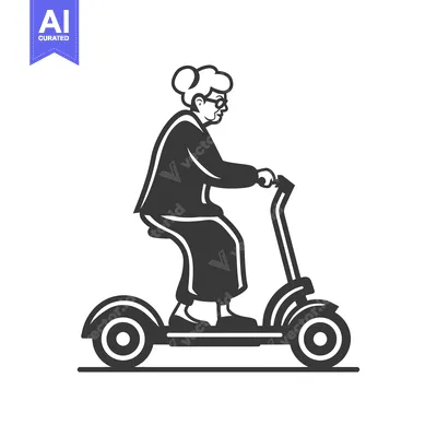 Aset premium populer: Elderly Woman Riding an Electric Scooter