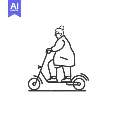 Aset premium populer: Elderly Woman Riding an Electric Scooter