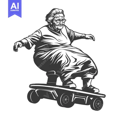 Aset premium populer: Elderly Woman Riding an Electric Skateboard