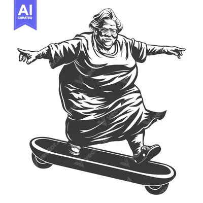 Aset premium populer: Elderly Woman Riding an Electric Skateboard