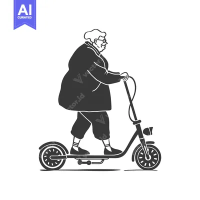 Aset premium populer: Elderly Woman Riding a Scooter