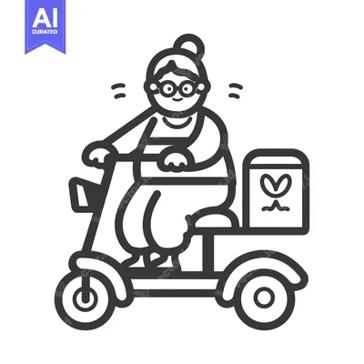 Premium design asset: Elderly Woman Riding a Scooter with Delivery Box