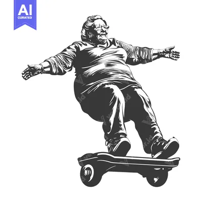 Aset premium populer: Elderly Woman Riding a Skateboard with a Joyful Expression
