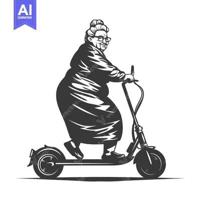 Aset desain premium: Elderly Woman Riding Electric Scooter