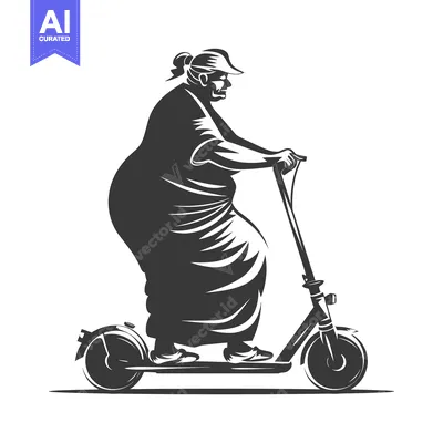 Aset desain premium: Elderly Woman Riding Electric Scooter