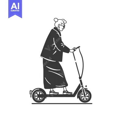 Aset desain premium: Elderly Woman Riding Electric Scooter