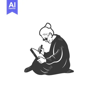 Aset premium populer: Elderly Woman Sitting and Drawing with a Pencil