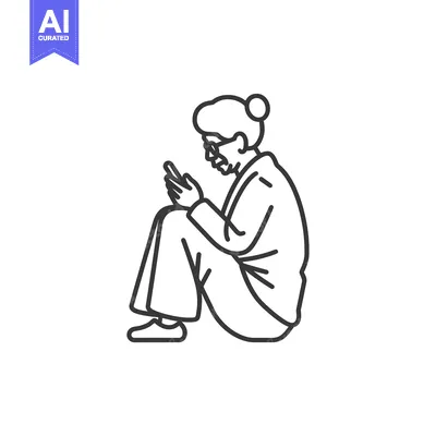 Aset desain premium: Elderly woman sitting and using a phone