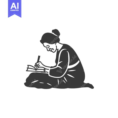 Aset desain premium: Elderly Woman Sitting and Writing in a Book