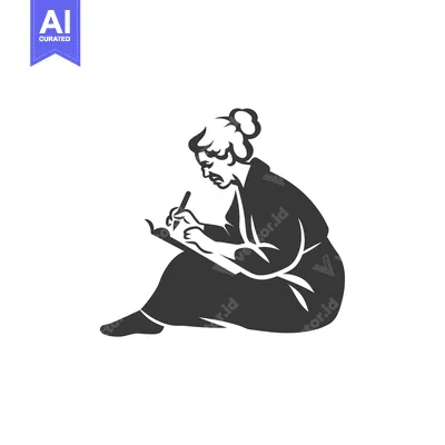 Aset desain premium: Elderly Woman Sitting and Writing in a Notebook