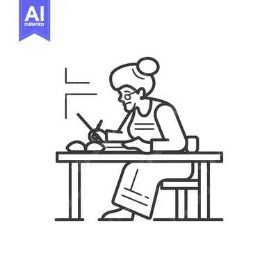 Aset premium populer: Elderly Woman Sitting at a Desk Writing