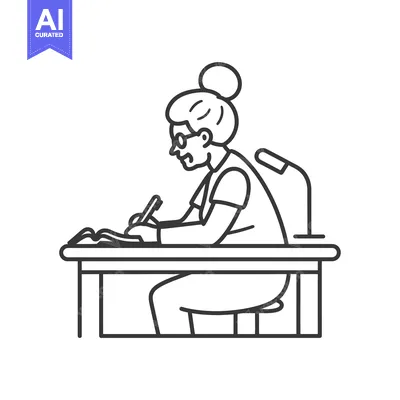 Aset premium populer: Elderly Woman Sitting at a Desk Writing