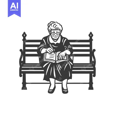 Premium design asset: Elderly woman sitting on a bench writing in a book