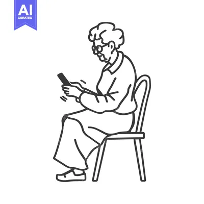 Premium design asset: Elderly Woman Sitting on a Chair and Using a Smartphone
