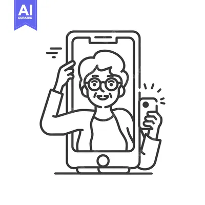 Aset premium populer: Elderly Woman Taking a Selfie on a Smartphone