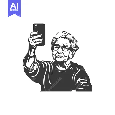 Aset premium populer: Elderly Woman Taking a Selfie with a Smartphone