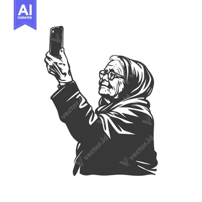 Aset premium populer: Elderly Woman Taking a Selfie with a Smartphone
