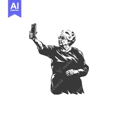 Aset desain premium: Elderly Woman Taking a Selfie with a Smartphone