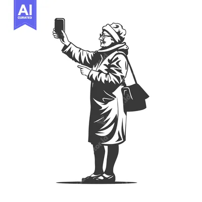 Aset desain premium: Elderly Woman Taking a Selfie with a Smartphone