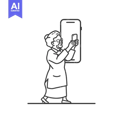 Aset premium populer: Elderly Woman Taking a Selfie with a Smartphone