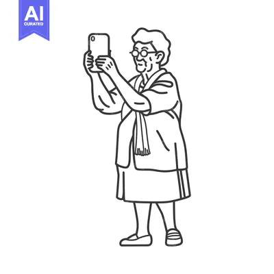 Aset desain premium: Elderly Woman Taking a Selfie with a Smartphone