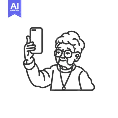 Aset premium populer: Elderly Woman Taking a Selfie with a Smartphone