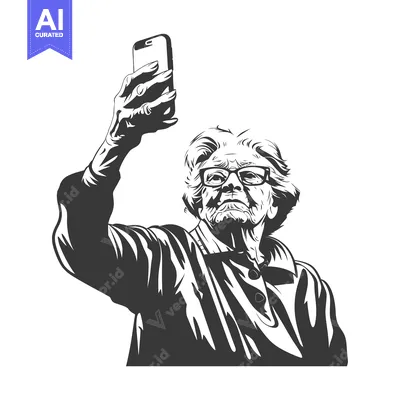 Premium design asset: Elderly Woman Taking a Selfie with Smartphone