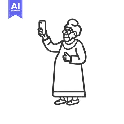 Aset premium populer: Elderly Woman Taking a Selfie with Smartphone