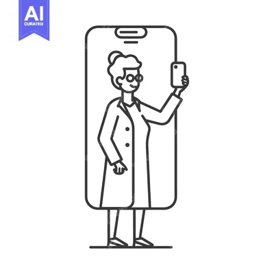 Aset premium populer: Elderly Woman Taking Selfie Inside Smartphone Screen