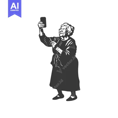 Aset premium populer: Elderly Woman Taking Selfie with Smartphone