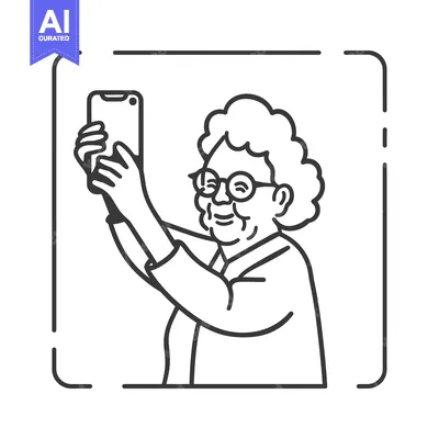 Aset premium populer: Elderly Woman Taking Selfie with Smartphone