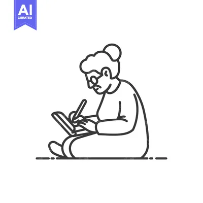 Aset premium populer: Elderly Woman Using a Laptop While Sitting on the Floor