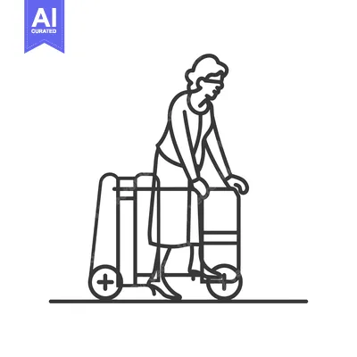 Aset desain premium: Elderly Woman Using a Rolling Walker