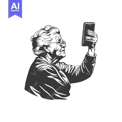 Premium design asset: Elderly woman using a smartphone