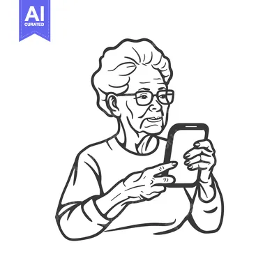 Aset desain premium: Elderly Woman Using a Smartphone