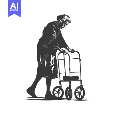 Aset premium populer: Elderly Woman Using a Walker for Mobility Assistance