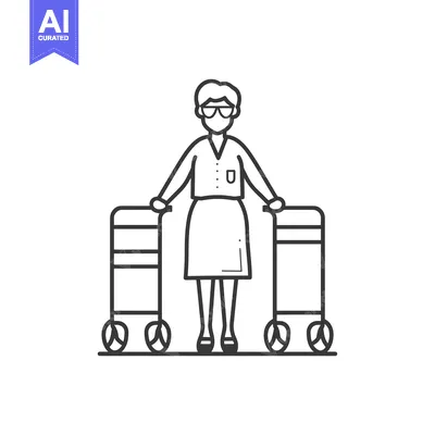 Aset desain premium: Elderly Woman Using a Walker for Mobility Assistance