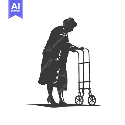 Popular premium asset: Elderly Woman Using a Walker Silhouette