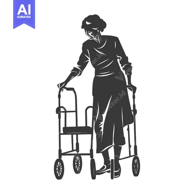 Aset desain premium: Elderly Woman Using a Walker to Assist With Mobility