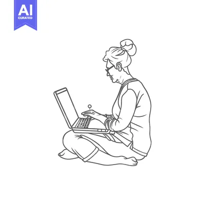 Premium design asset: Elderly Woman Using Laptop While Sitting Cross-legged