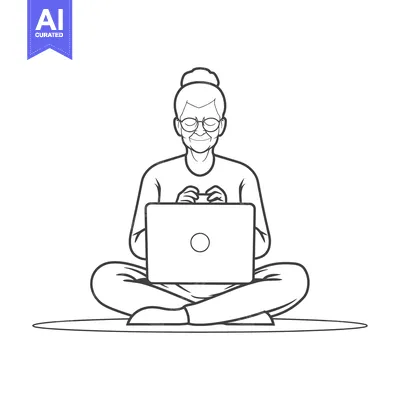 Aset premium populer: Elderly Woman Using Laptop While Sitting in a Cross-Legged Position