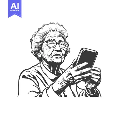 Aset desain premium: Elderly Woman Using Smartphone