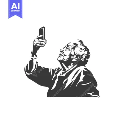 Aset desain premium: Elderly Woman Using Smartphone and Looking Up
