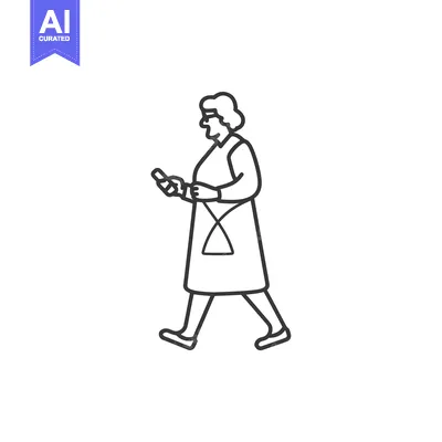 Aset desain premium: Elderly woman walking while looking at her phone