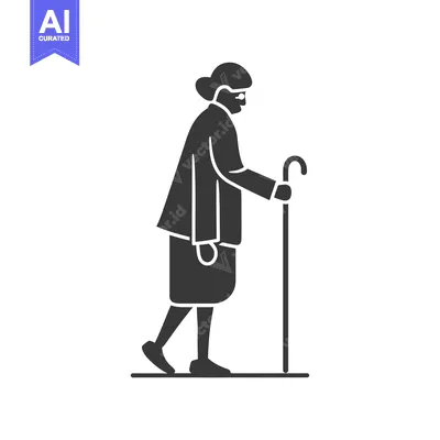 Premium design asset: Elderly Woman Walking With a Cane